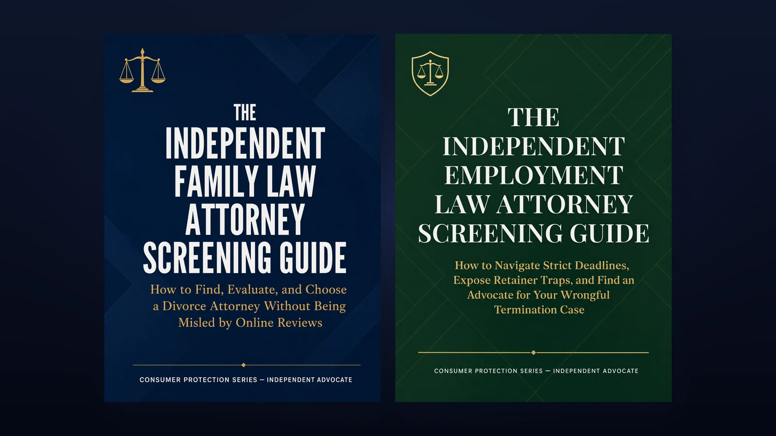 Covers of the Family Law Attorney and Employment Law Attorney Screening Guides